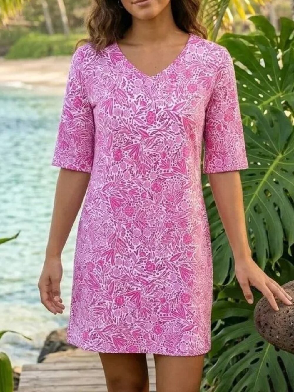 Ripskirt Hawaii Loralei Pink Floral V Neck Sleep Shirt Dress XL XXL NEW NWT - Picture 1 of 6